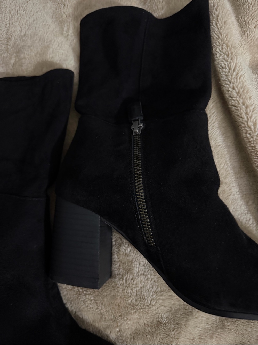 Eileen Fisher Black Suede Block-Heel Ankle Boots with Side Zip